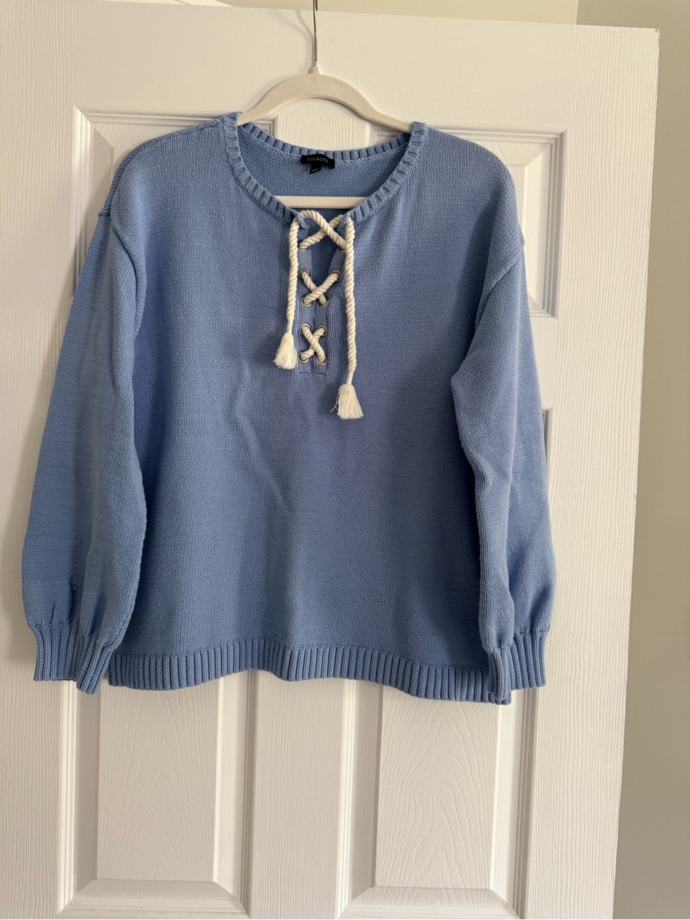 Talbots Sky Blue Lace-Up Crewneck Sweater